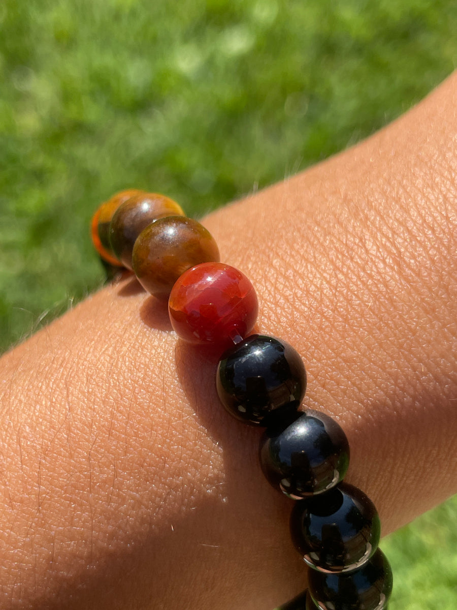 Tigers eye carnelian and black obsidian protection bracelet handmade