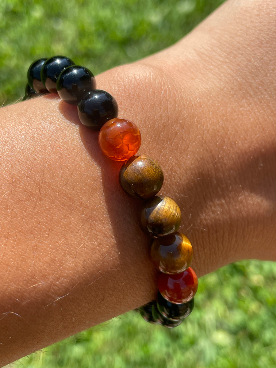 Tigers eye carnelian and black obsidian protection bracelet handmade