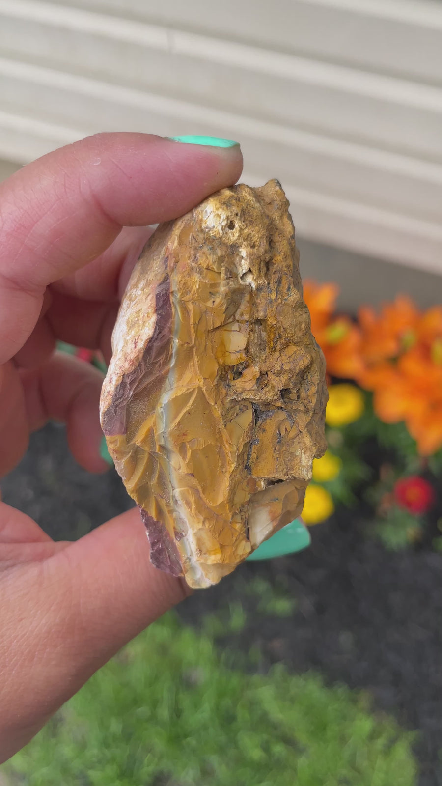Raw mookaite chunk yellow white and red